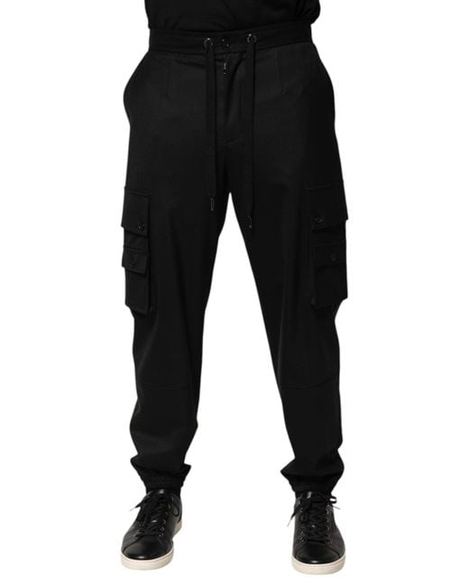 Dolce & Gabbana Solid Black Cargo Jogger Men Sweatpants Pants for men