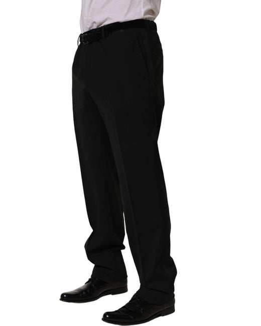 Dolce & Gabbana Black Wool Tapered Leg Dress Trouser Pants for men
