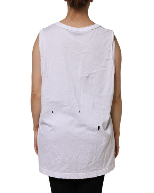 Dolce & Gabbana Purple White Cotton Sleeveless Round Neck Tank Top for men