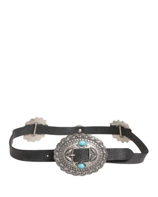 Roberto Cavalli Gray Black Turquoise Leather Embellished Oval Buckle Belt