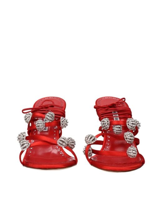 Manolo Blahnik Red Satin Sandals/Bright