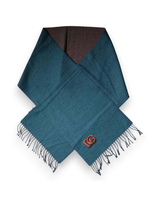 Dolce & Gabbana Blue Wool Fringes Wrap Shawl Scarf for men