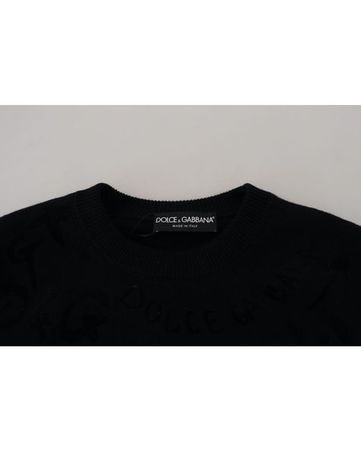 Dolce & Gabbana Black Wool Logo Pattern Crewneck Pullover Sweater for men