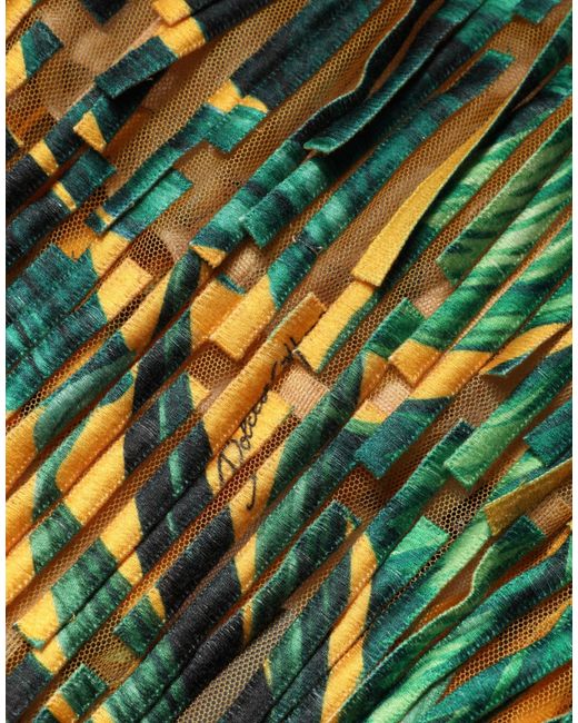 Dolce & Gabbana Green Multicolor Tropical Print Fringe Maxi Dress