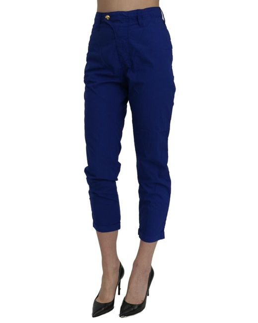 CYCLE Cotton Royal Blue High Waist Skinny Cropped Trouser Pants