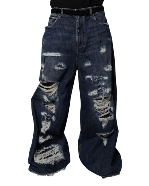 Dolce & Gabbana Blue Wide Leg Distressed Jeans for men