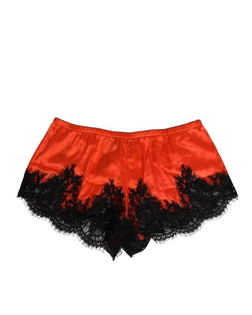 Dolce & Gabbana Red Silk Satin Lace Shorts Underwear