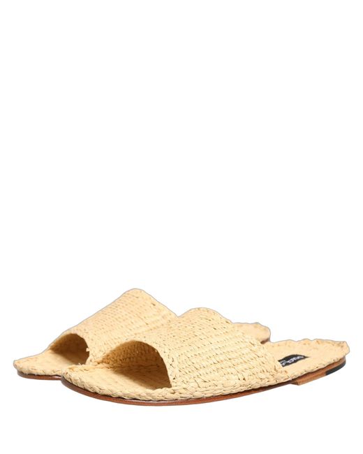 Dolce & Gabbana Natural Beige Straw Raffia Slides Sandals Flats Shoes for men