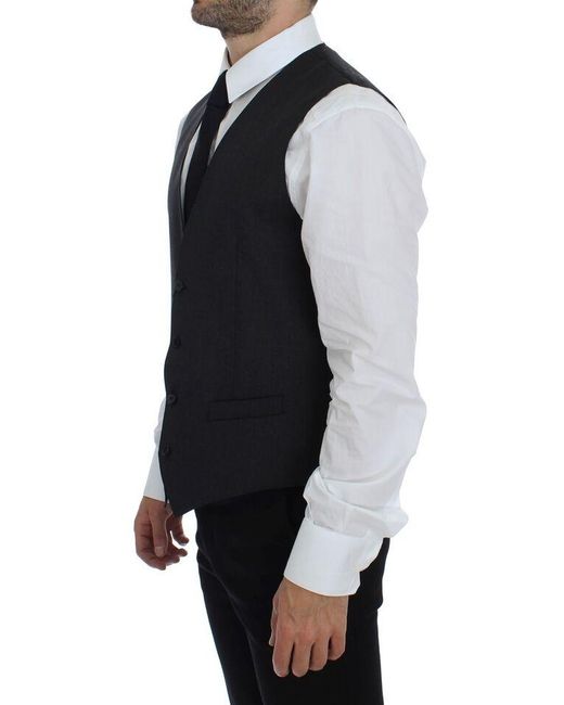Dolce & Gabbana Black Dolce Gabbana Wool Stretch Dress Vest Gilet Weste for men