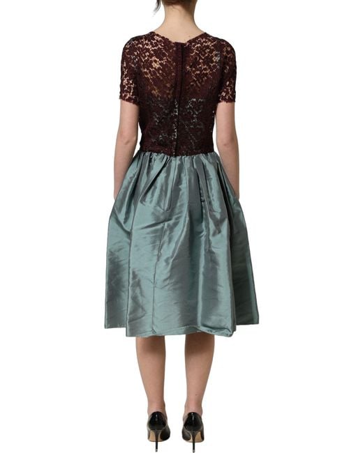 Dolce & Gabbana Purple Multicolor Floral Lace Taffeta Pleated Midi Dress
