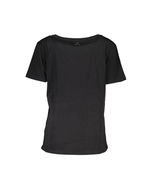 Patrizia Pepe Black Chic Short Sleeve Wide Neck Tee With Contrast Details