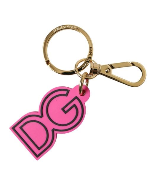 Dolce & Gabbana Pink Rubber Tone Metal Dg Logo Keyring Keychain