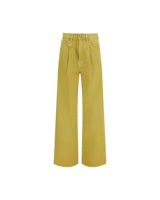 R13 Yellow Bicolor Cotton Jeans Denim