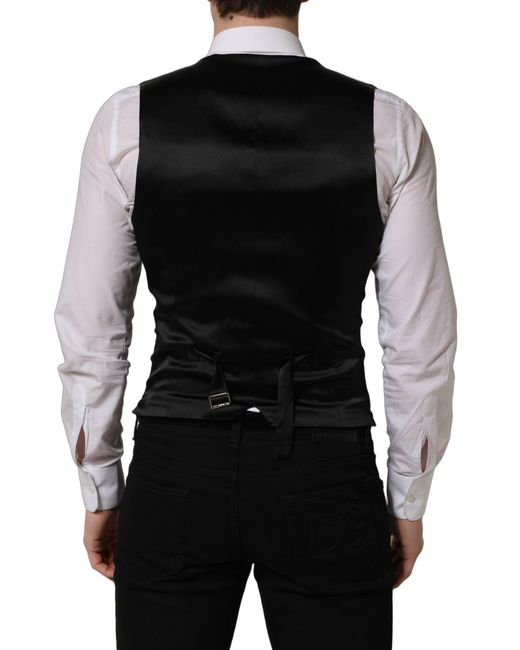 Dolce & Gabbana Black Wool Single Breasted Waistcoat Vest for men