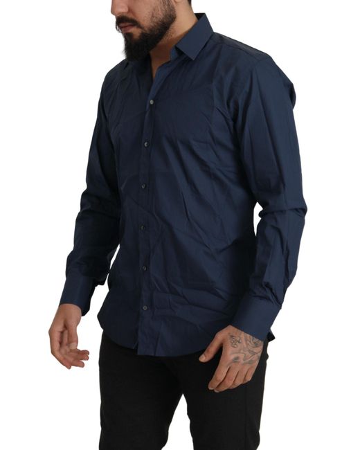 Dolce & Gabbana Blue Cotton Martini Slim Fit Dress Shirt for men