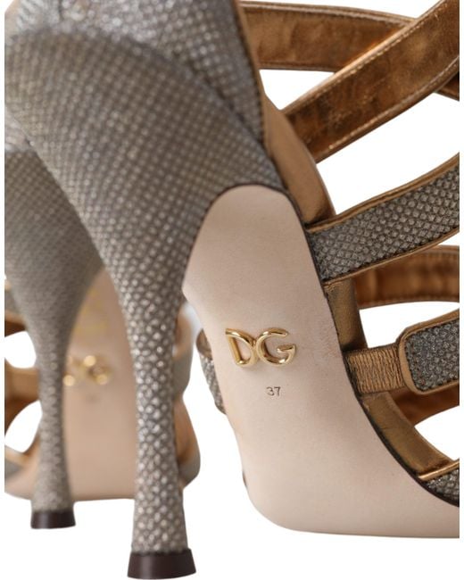 Dolce & Gabbana Metallic Bronze Crystal Strap Heels Sandals Shoes