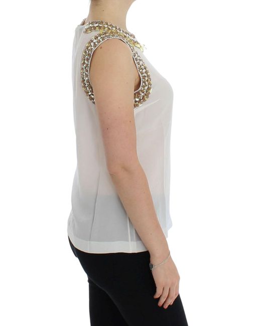 Dolce & Gabbana White Crystal Embellished Tank Top