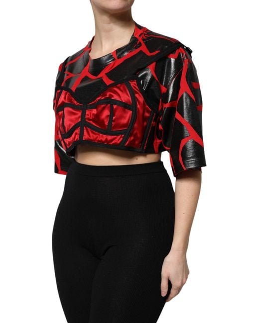 Dolce & Gabbana Red Black Cotton Bustier Detailing Cropped Top for men