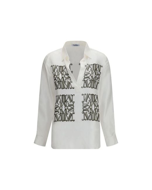 Max Mara Gray White Silk Dress Shirt