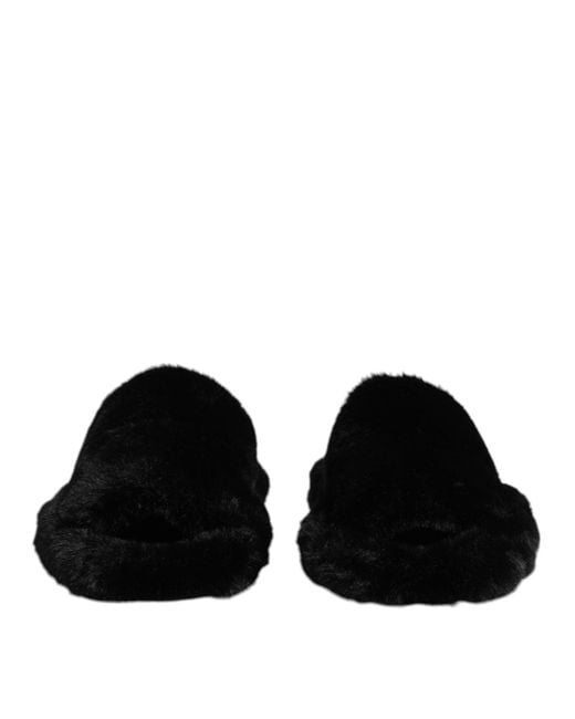 Dolce & Gabbana Black Polyester Velvet Slides Slipper Shoes for men