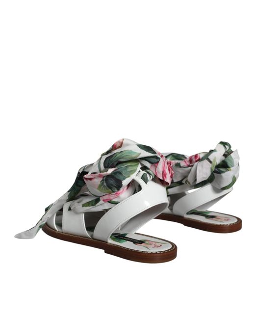 Dolce & Gabbana Metallic Floral Print Ankle Wrap Sandals Shoes