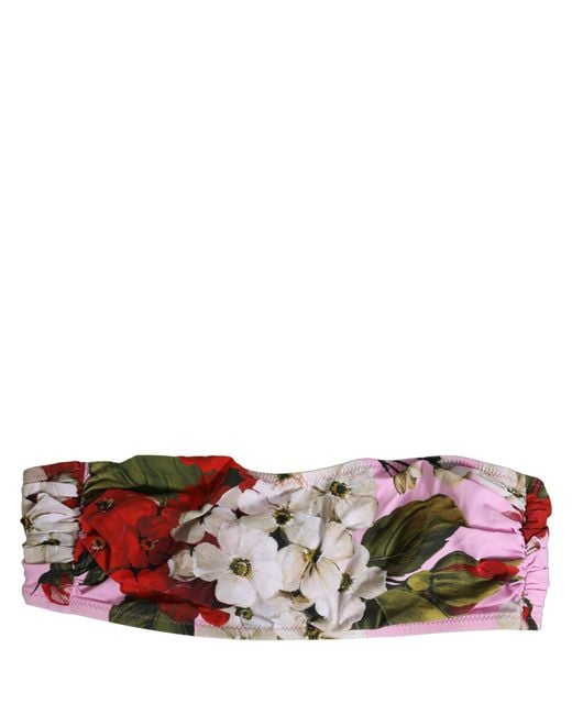Dolce & Gabbana Pink Floral Print Bandeau Beachwear Bikini Top
