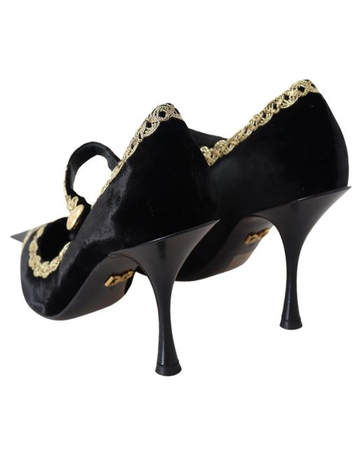 Dolce & Gabbana Black Velvet Mary Janes Pumps