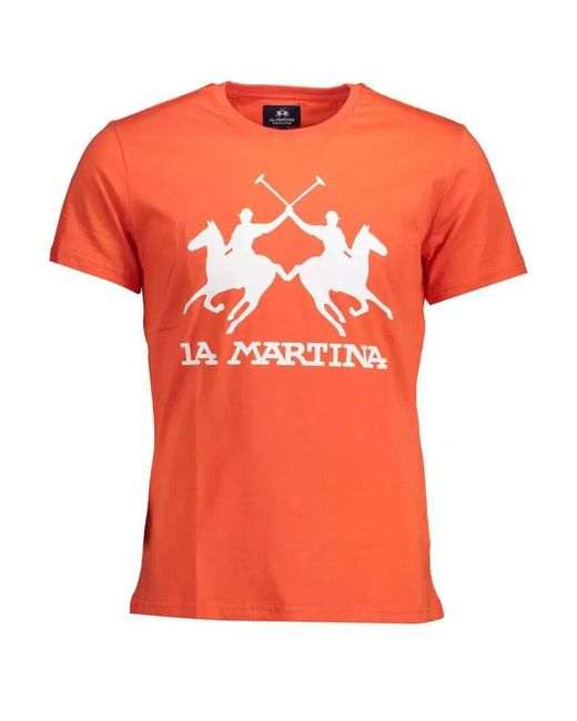La Martina Elegant Orange Crew Neck T for men