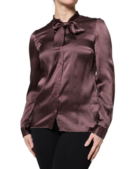 Dolce & Gabbana Purple Ascot Collar Silk Blouse Top
