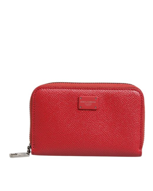 Dolce & Gabbana Red Leather Zip Around Logo Plaque Men Coin Purse Wallet for men