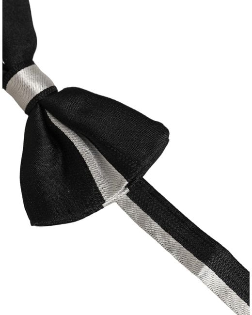 Dolce & Gabbana Black Silver 100% Silk Adjustable Neck Papillon Bow Tie for men