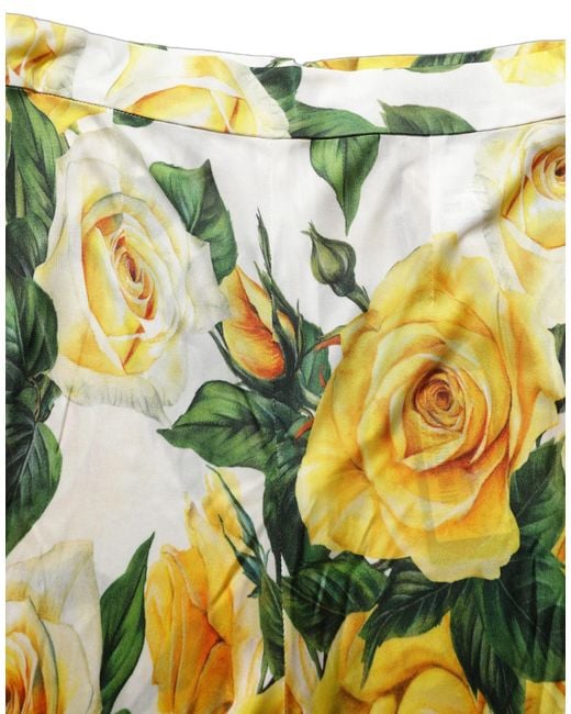 Dolce & Gabbana Yellow Multicolor Floral High Waist Straight Pants