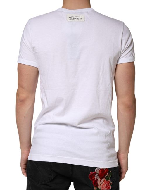 Dolce & Gabbana White Stripes Cotton Crew Neck Tee T-Shirt for men