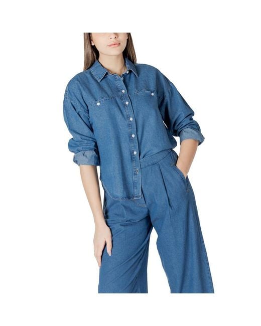 Ichi Blue Cotton Blouse