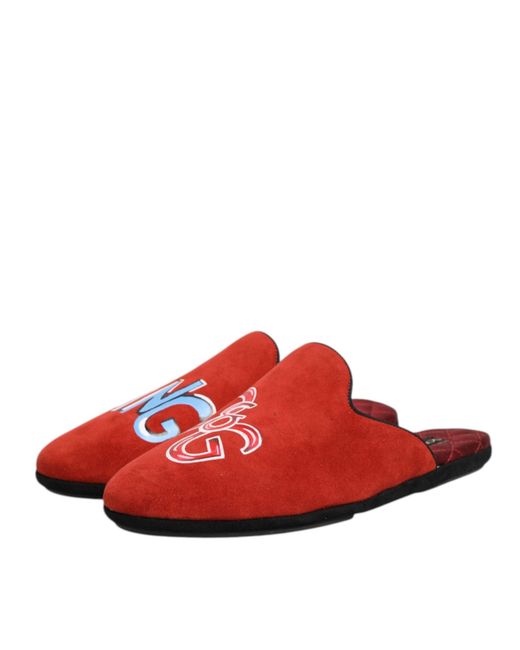 Dolce & Gabbana Red Suede Dg King Men House Slippers Shoes for men