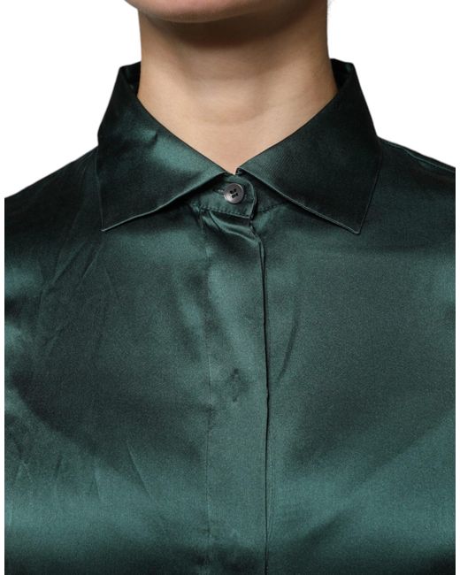 Dolce & Gabbana Green Silk Button Down Long Sleeves Blouse Top