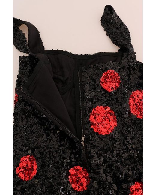 Dolce & Gabbana Black Red Polka Sequined Shift Dress