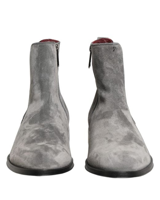 Dolce & Gabbana Gray Suede Leather Chelsea Boots Shoes for men