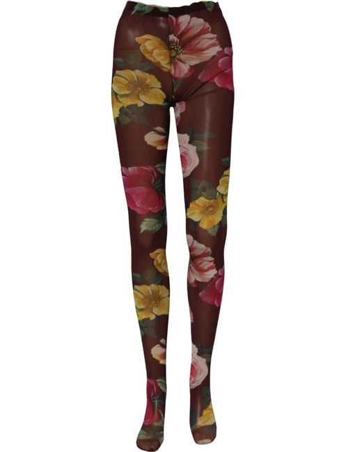 Dolce & Gabbana Purple Maroon Floral Print Tights Sheer Stockings Socks