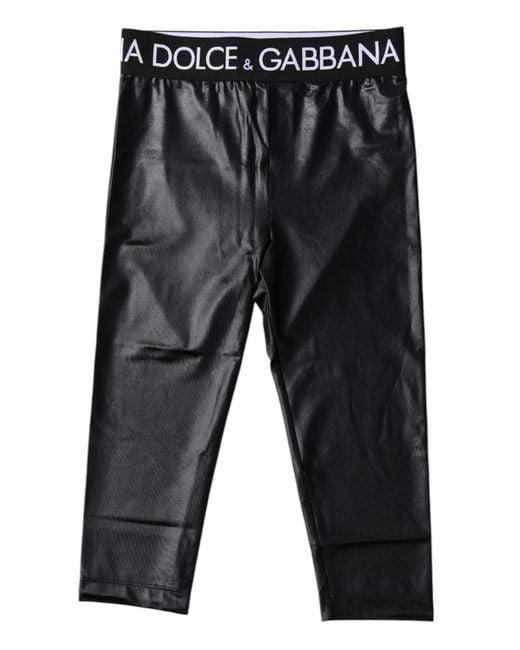 Dolce & Gabbana Gray Black Logo Nylon Cropped Tights Pants Underwear