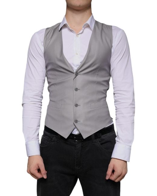 Dolce & Gabbana Gray Light Wool Formal Dress Waistcoat Vest for men