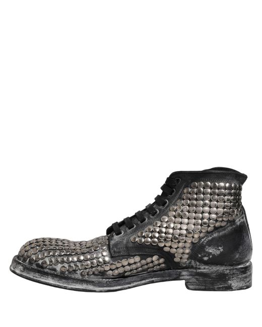 Dolce & Gabbana Black Leather Runway Studs Ankle Boots Shoes for men