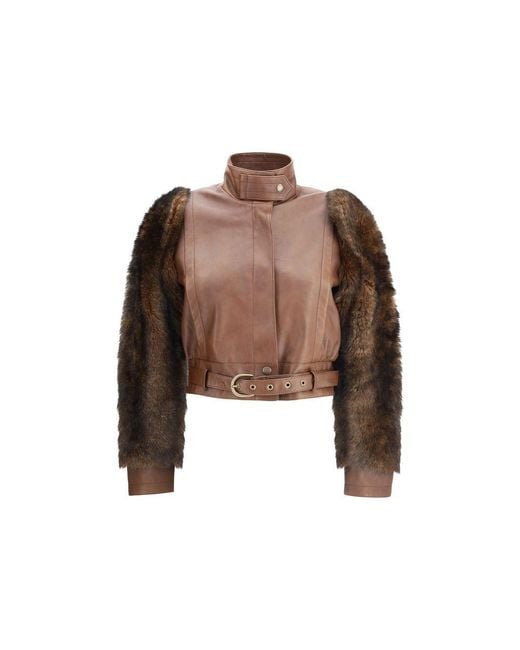 Chloé Brown Leather And Fur Short Jacket
