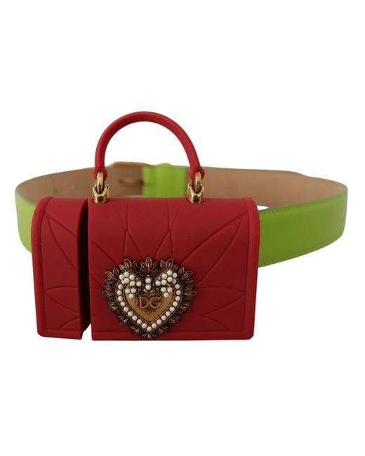 Dolce & Gabbana Green Elegant Leather Belt With Mini Bag Accessory