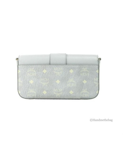 MCM White Small Mode Travia Pebbled Visetos Leather Shoulder Crossbody Clutch Bag
