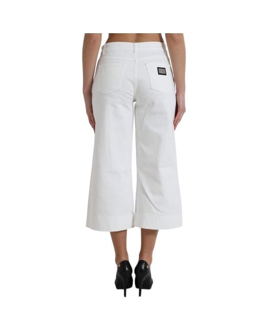 Dolce & Gabbana Gray Wide Leg Cotton Cropped Denim Jeans