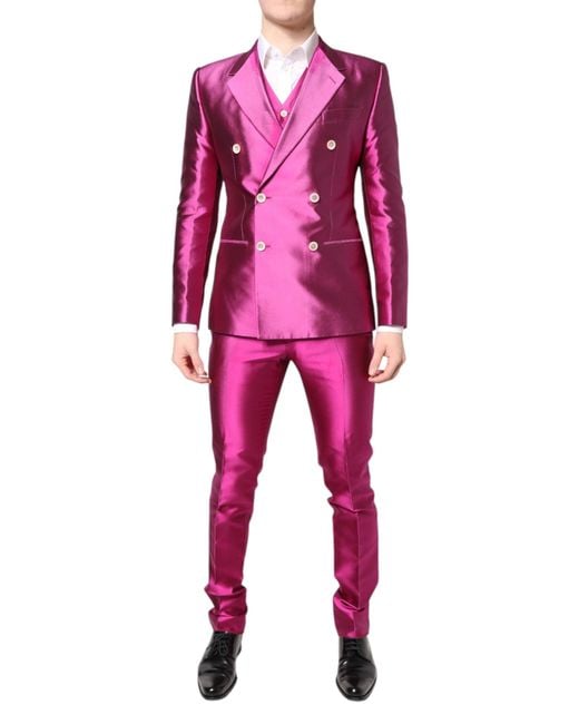 Dolce & Gabbana Metallic Blue Stripes Formal 3 Piece Suit