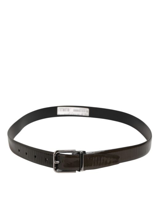 Dolce & Gabbana Black Glossy Leather Classic Metal Buckle Belt for men