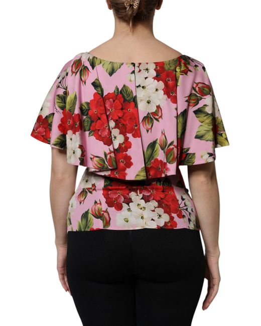 Dolce & Gabbana Red Pink Floral Silk Short Sleeves Blouse Top for men