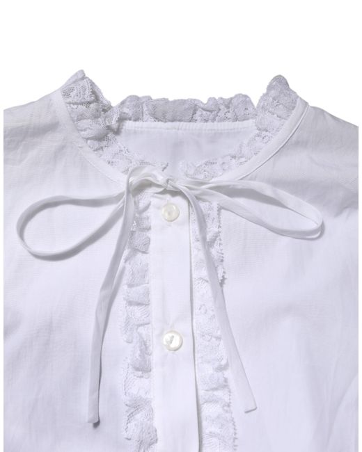 Dolce & Gabbana Purple White Ruffled Lace Embellished Blouse Top